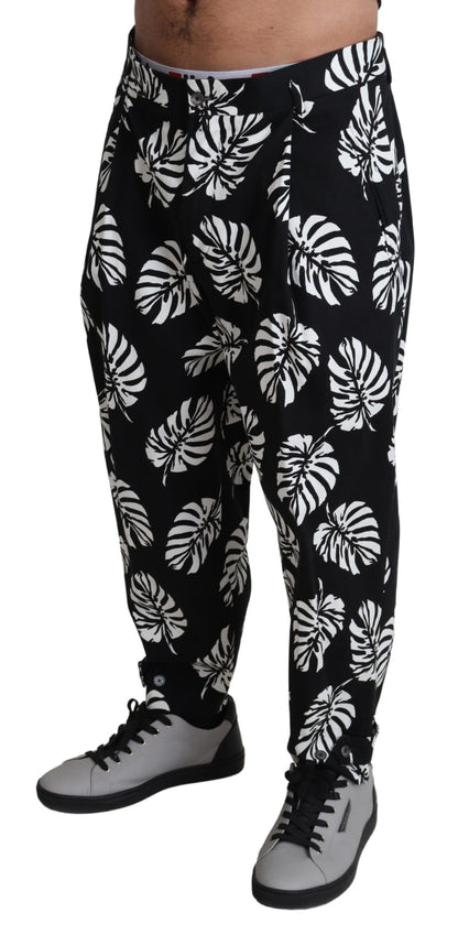 Pantalon en coton stretch noir à motif feuilles Dolce & Gabbana