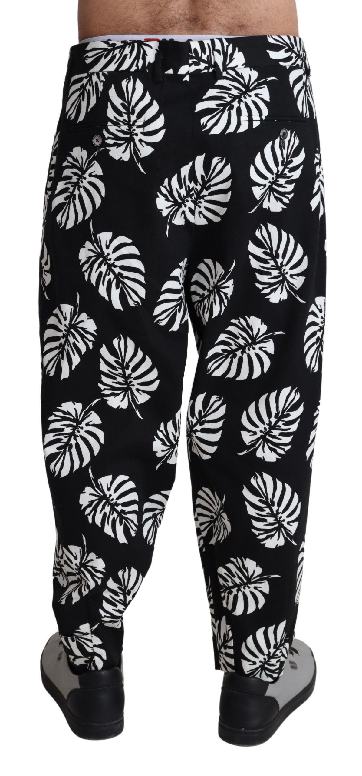 Pantalon en coton stretch noir à motif feuilles Dolce & Gabbana