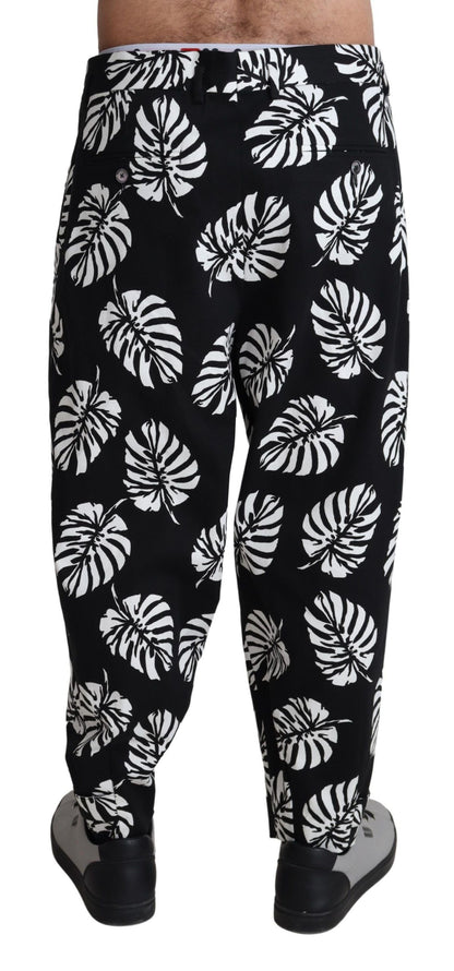 Pantalon en coton stretch noir à motif feuilles Dolce & Gabbana