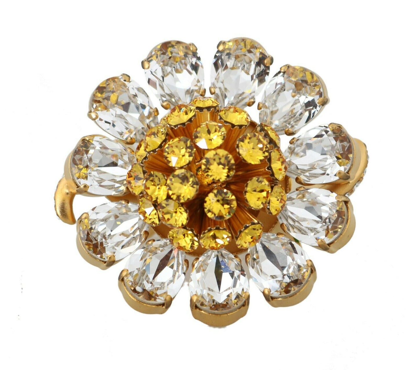 Anillo de flor Dolce & Gabbana de latón dorado con cristales amarillos