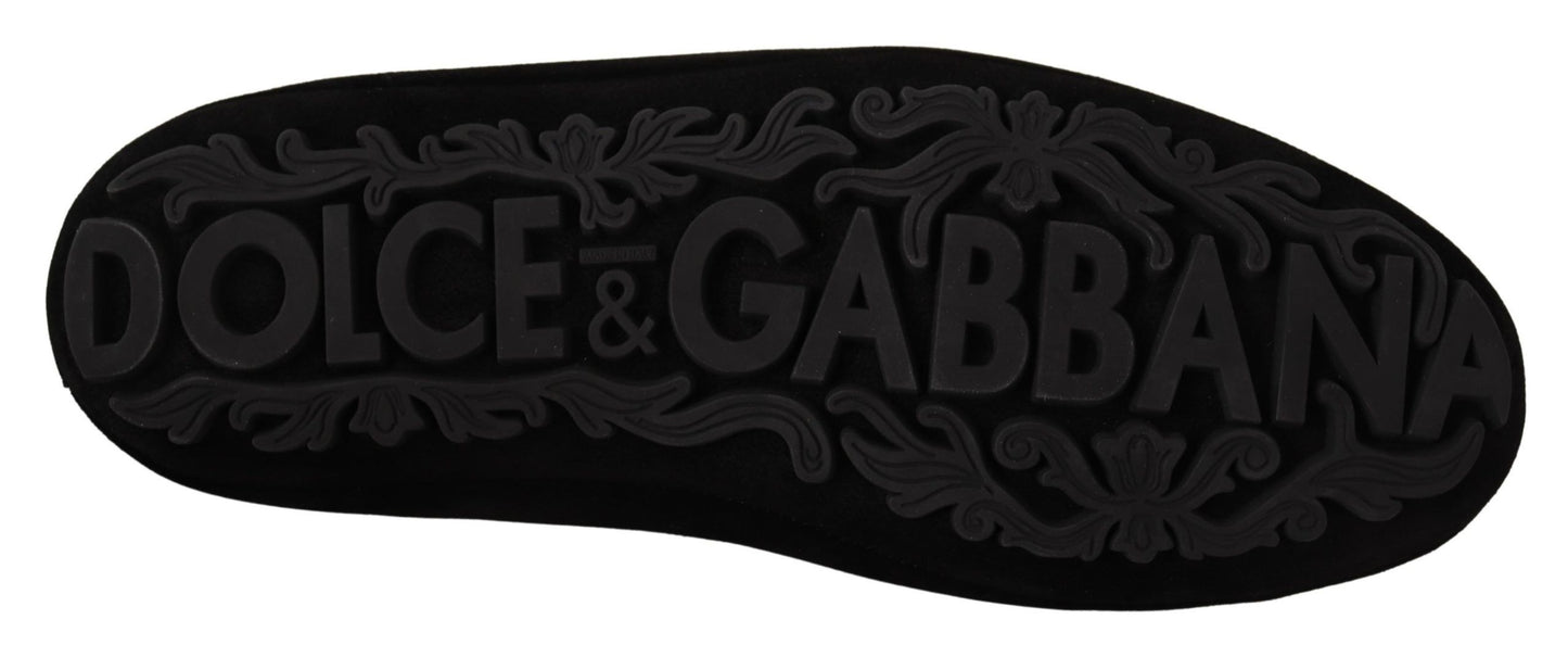 Chaussures Loafers Dolce & Gabbana en Cuir Noir avec Couronne en Cristal Doré