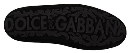 Chaussures Loafers Dolce & Gabbana en Cuir Noir avec Couronne en Cristal Doré