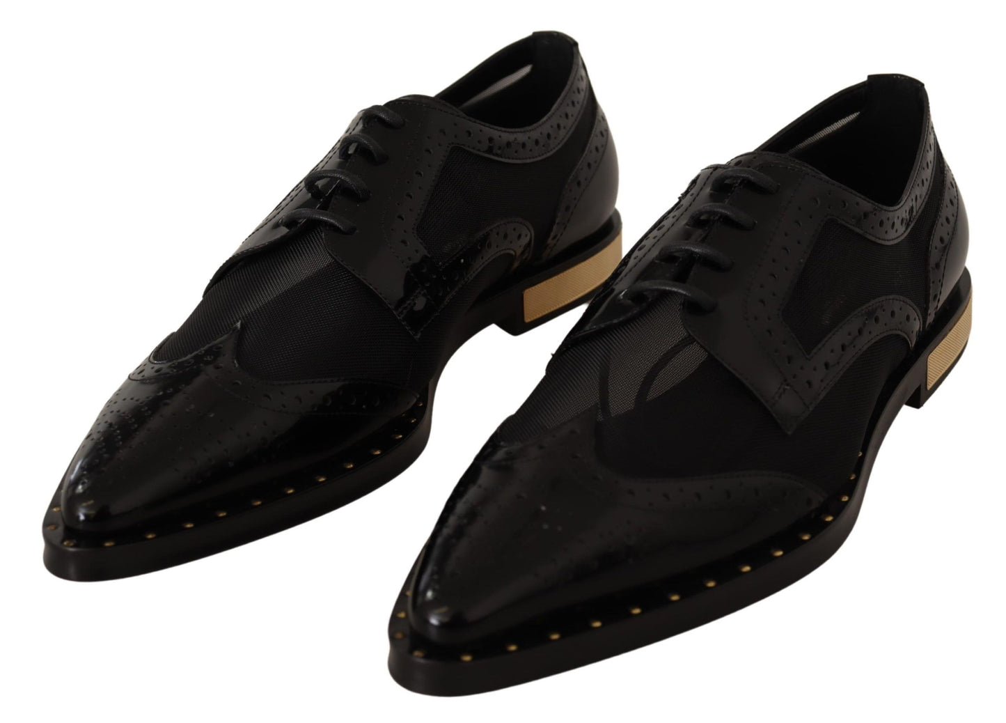 Chaussures Richelieu noires en cuir à bout fleuri transparent Dolce & Gabbana