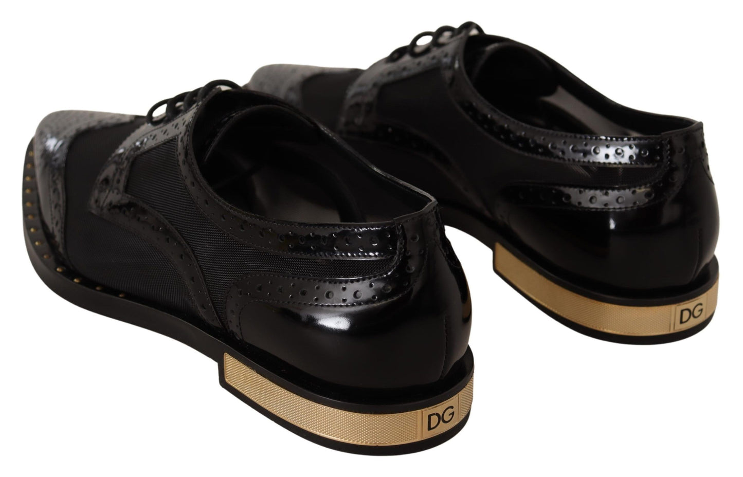 Chaussures Richelieu noires en cuir à bout fleuri transparent Dolce & Gabbana