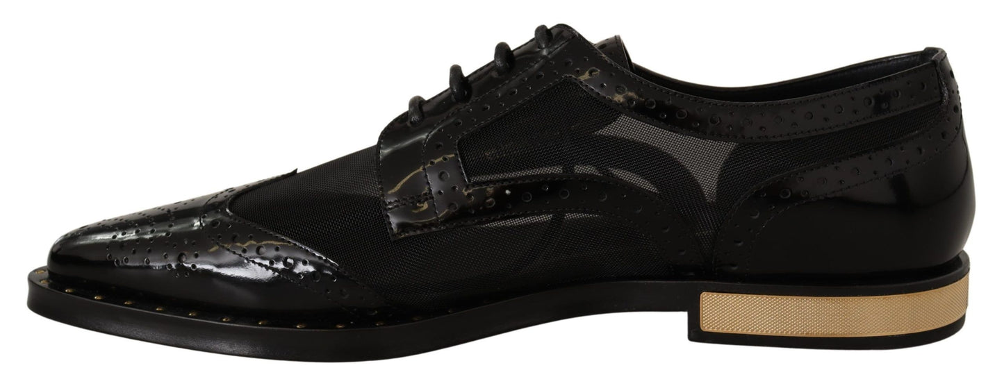 Chaussures Richelieu noires en cuir à bout fleuri transparent Dolce & Gabbana