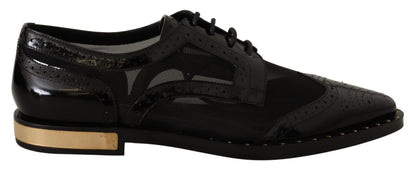 Chaussures Richelieu noires en cuir à bout fleuri transparent Dolce & Gabbana