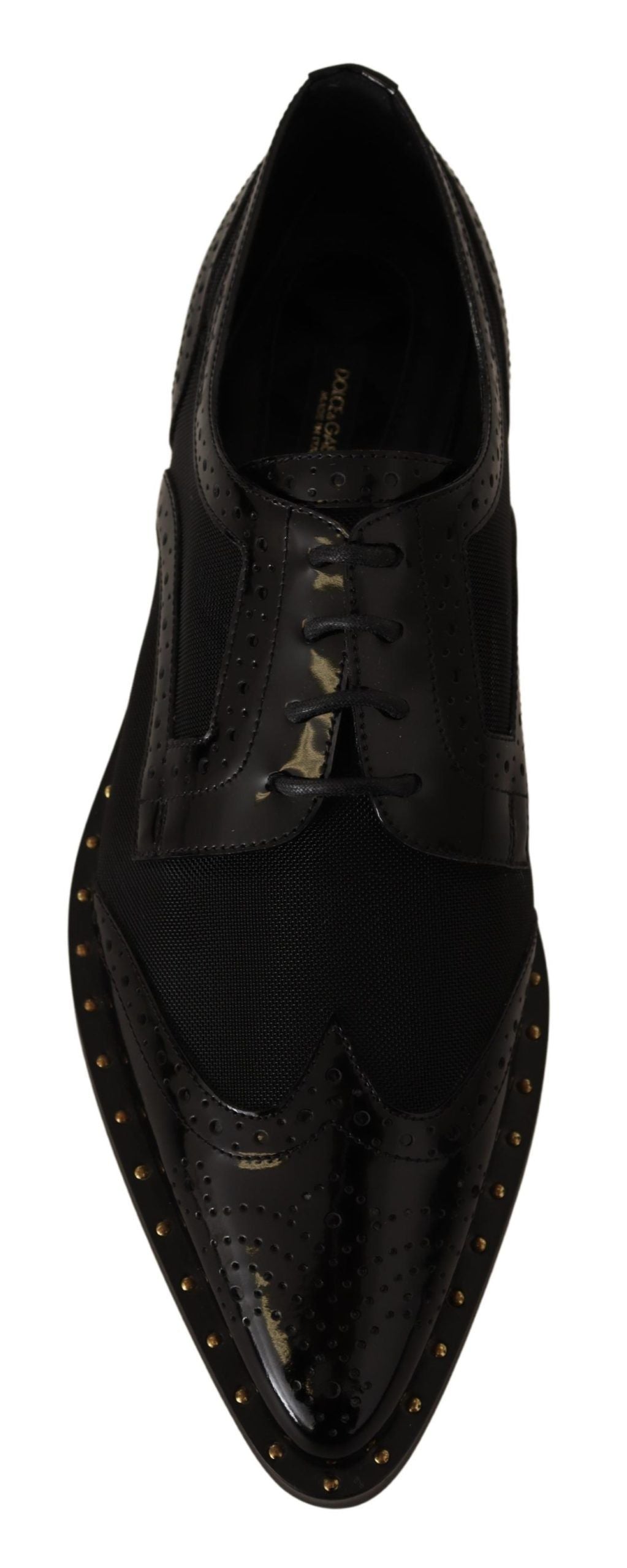 Chaussures Richelieu noires en cuir à bout fleuri transparent Dolce & Gabbana