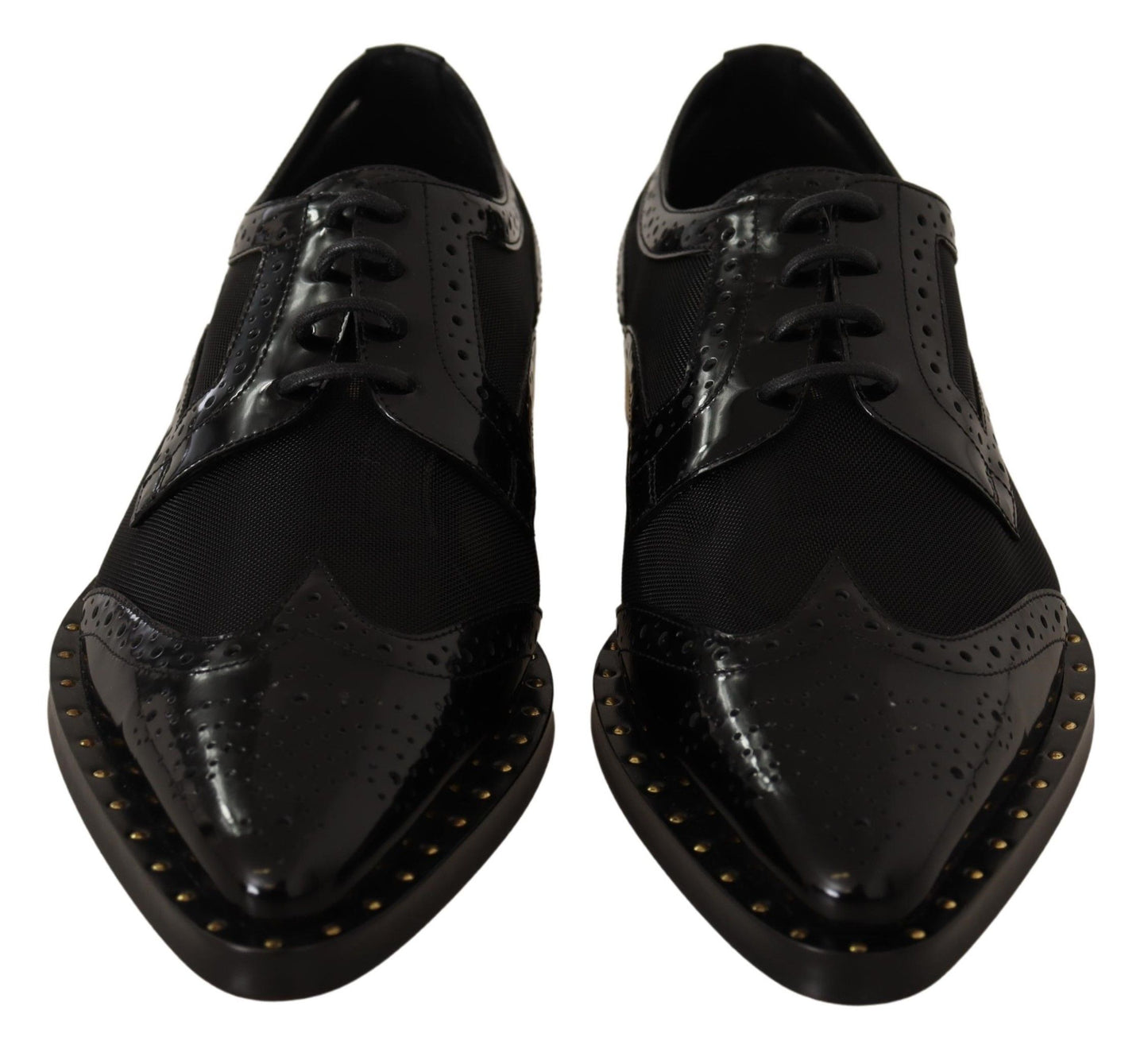 Chaussures Richelieu noires en cuir à bout fleuri transparent Dolce & Gabbana