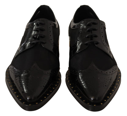 Chaussures Richelieu noires en cuir à bout fleuri transparent Dolce & Gabbana
