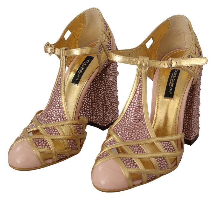 Escarpins T-strap Dolce & Gabbana en cuir rose doré et cristaux