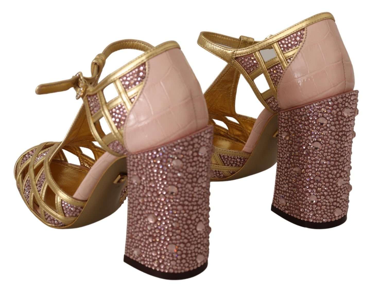 Escarpins T-strap Dolce & Gabbana en cuir rose doré et cristaux