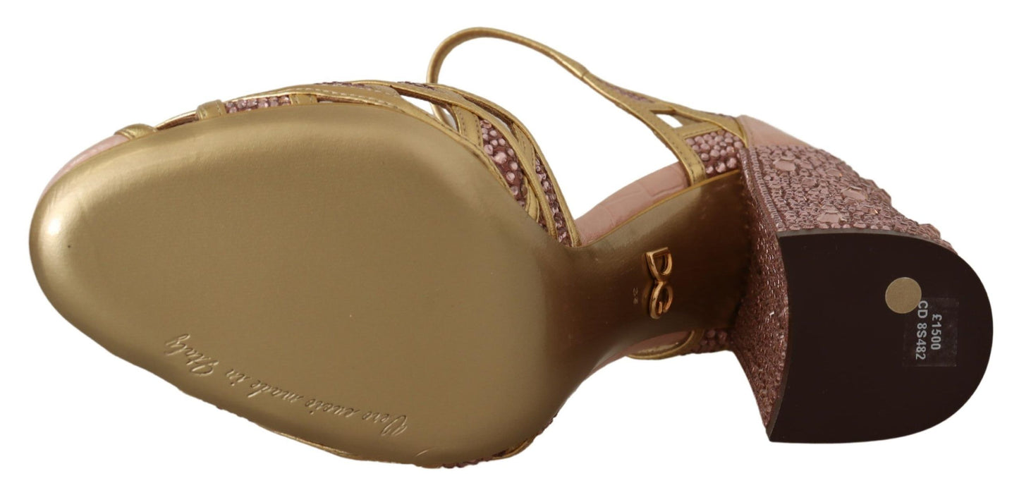 Escarpins T-strap Dolce & Gabbana en cuir rose doré et cristaux