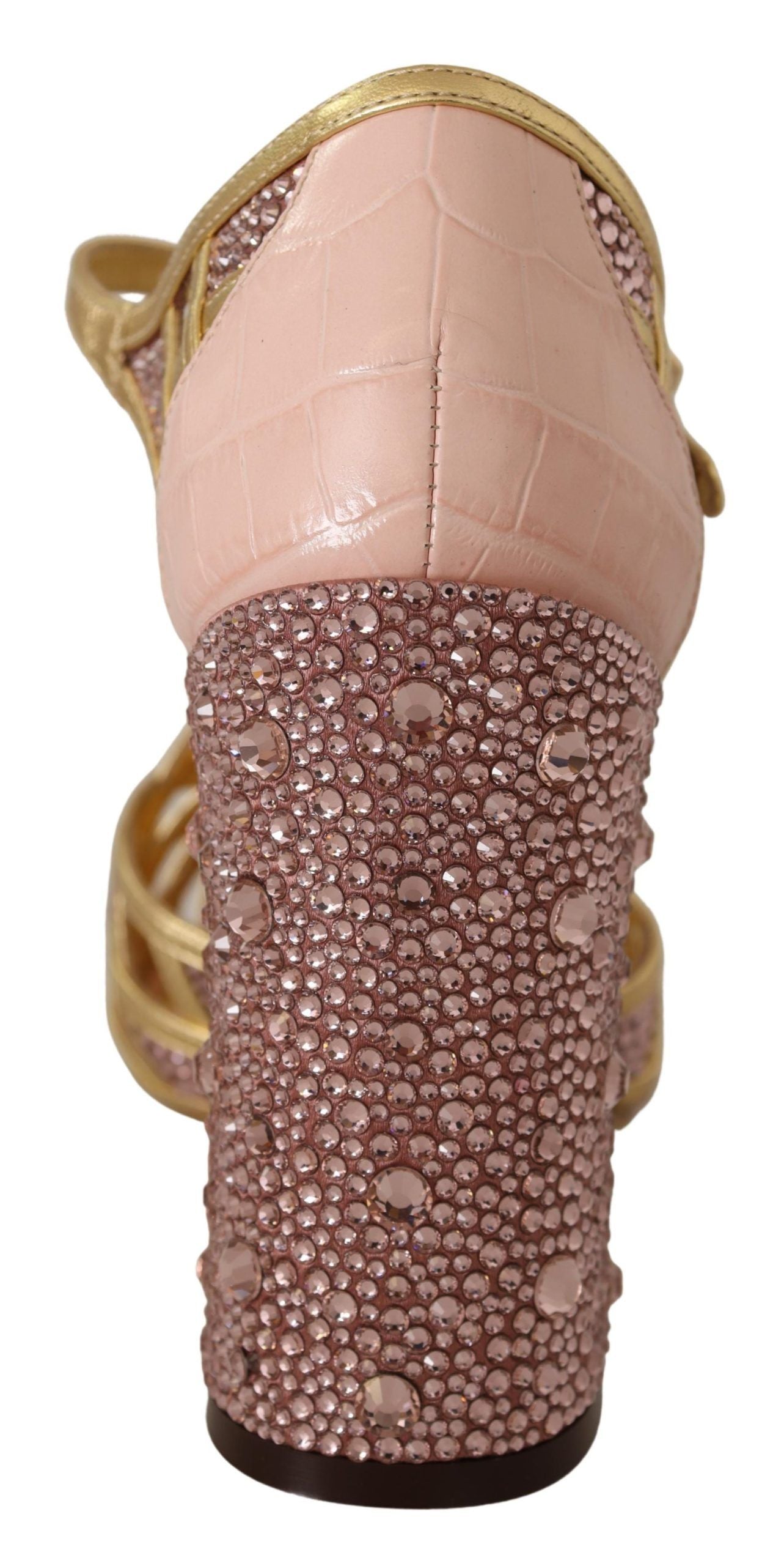 Escarpins T-strap Dolce & Gabbana en cuir rose doré et cristaux