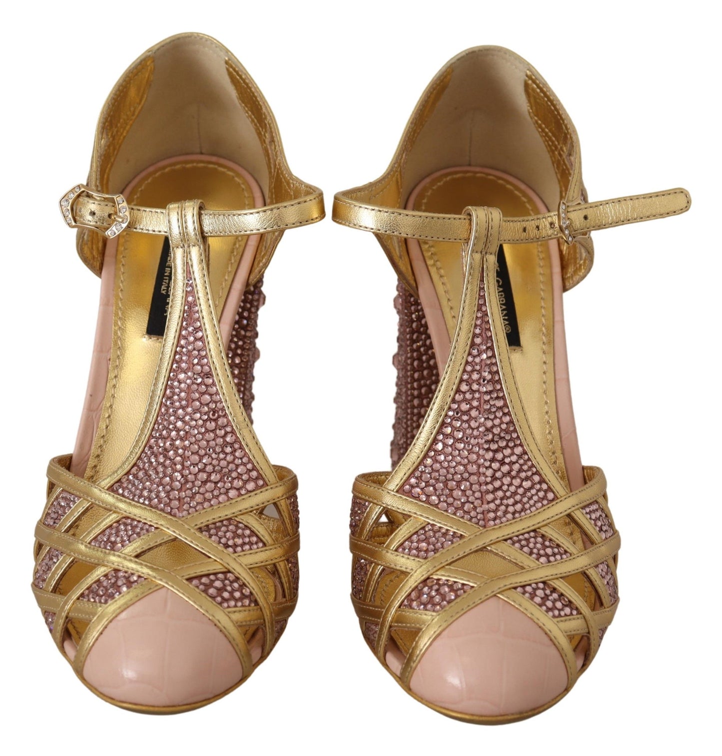 Escarpins T-strap Dolce & Gabbana en cuir rose doré et cristaux