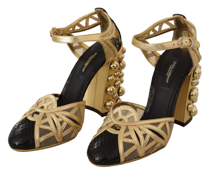 Chaussures Dolce & Gabbana en cuir noir et doré cloutées à brides cheville