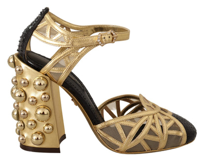 Chaussures Dolce & Gabbana en cuir noir et doré cloutées à brides cheville