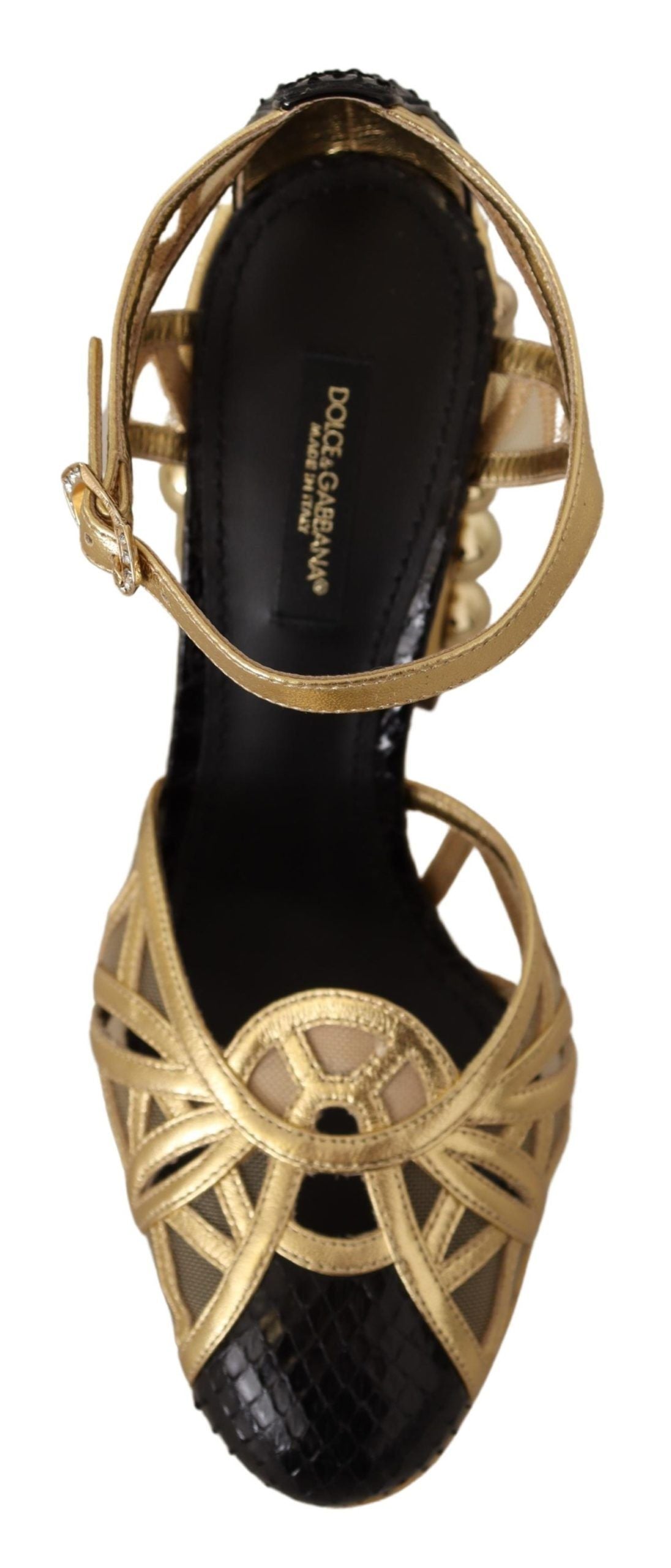 Chaussures Dolce & Gabbana en cuir noir et doré cloutées à brides cheville