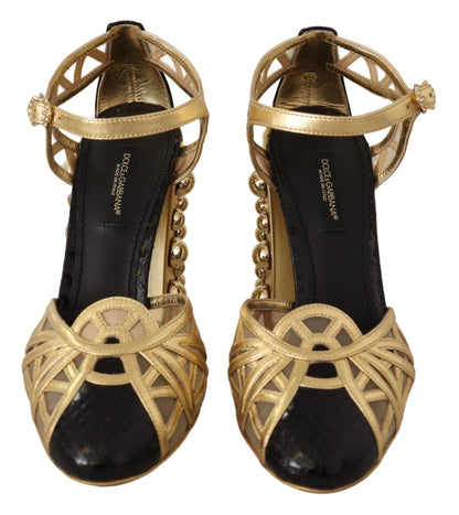 Chaussures Dolce & Gabbana en cuir noir et doré cloutées à brides cheville