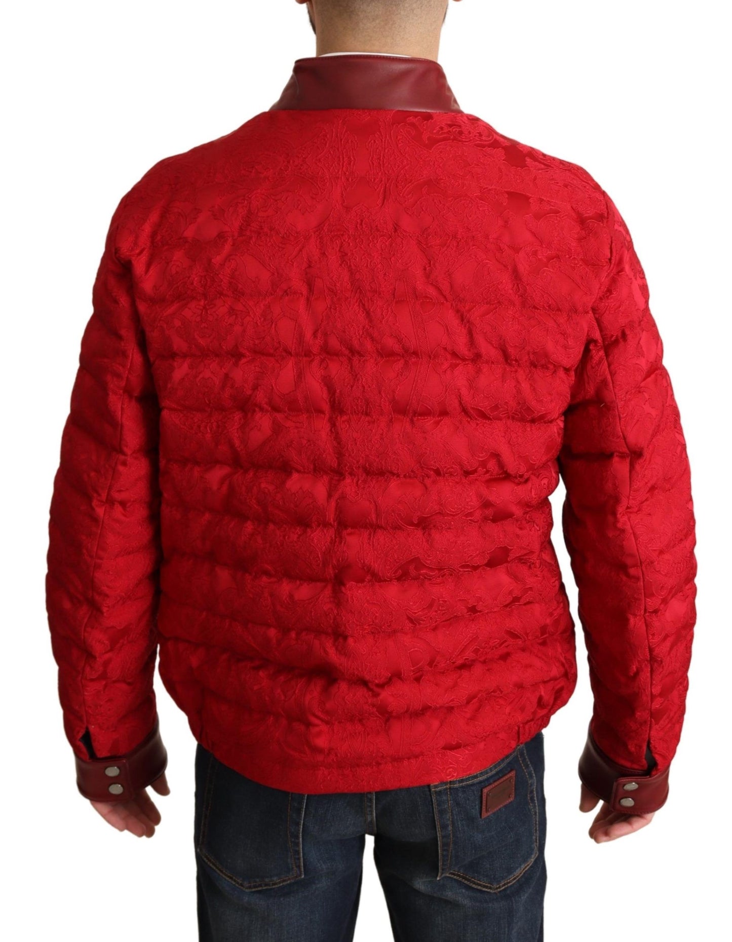 Blouson en brocart rouge Dolce & Gabbana avec logo couronne dorée
