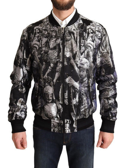 Blouson style bomber Dolce & Gabbana noir et argent à motif Puppi