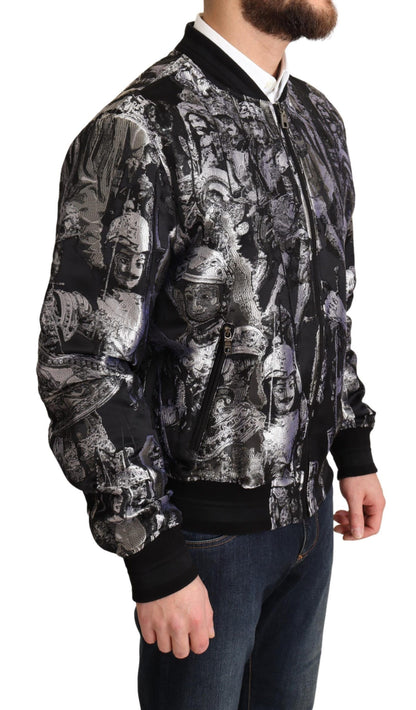 Blouson style bomber Dolce & Gabbana noir et argent à motif Puppi