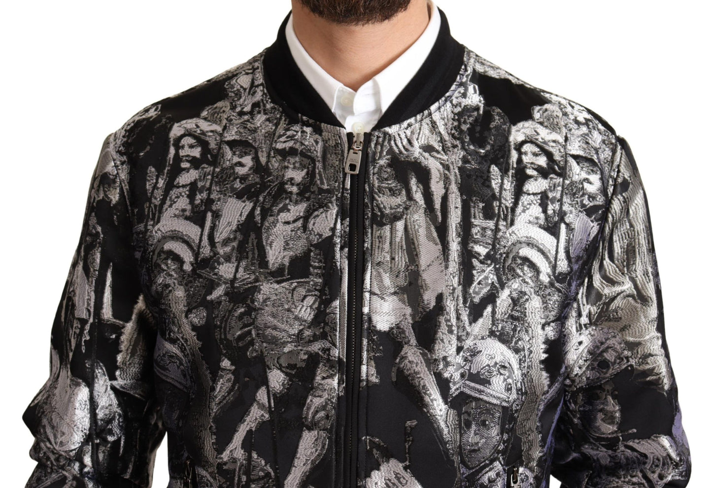 Blouson style bomber Dolce & Gabbana noir et argent à motif Puppi