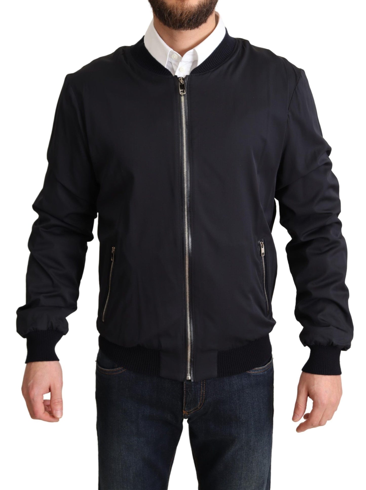 Dolce & Gabbana Blouson Court Bomber Homme en Soie Bleue