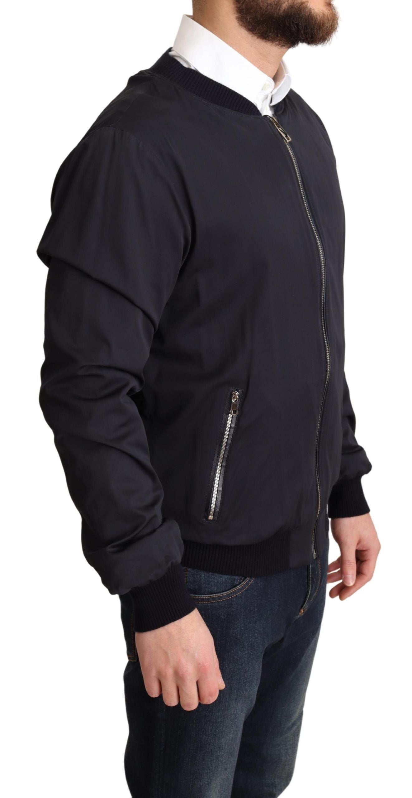 Dolce & Gabbana Blouson Court Bomber Homme en Soie Bleue