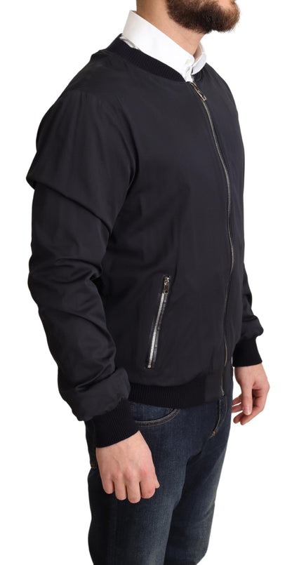Dolce & Gabbana Blouson Court Bomber Homme en Soie Bleue