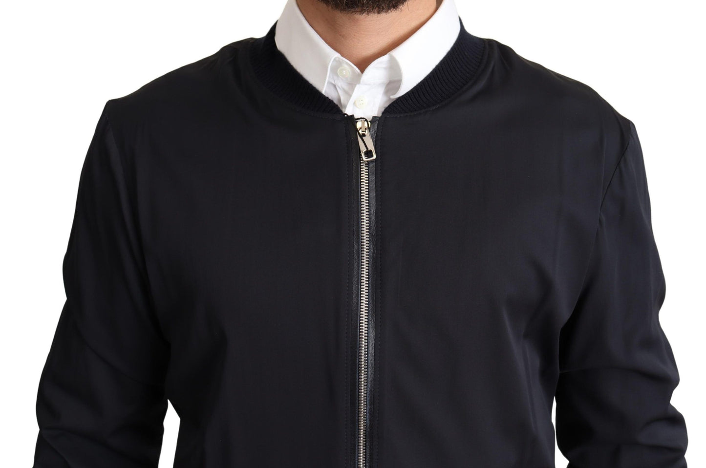 Dolce & Gabbana Blouson Court Bomber Homme en Soie Bleue