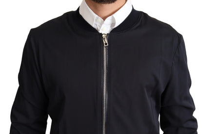 Dolce & Gabbana Blouson Court Bomber Homme en Soie Bleue