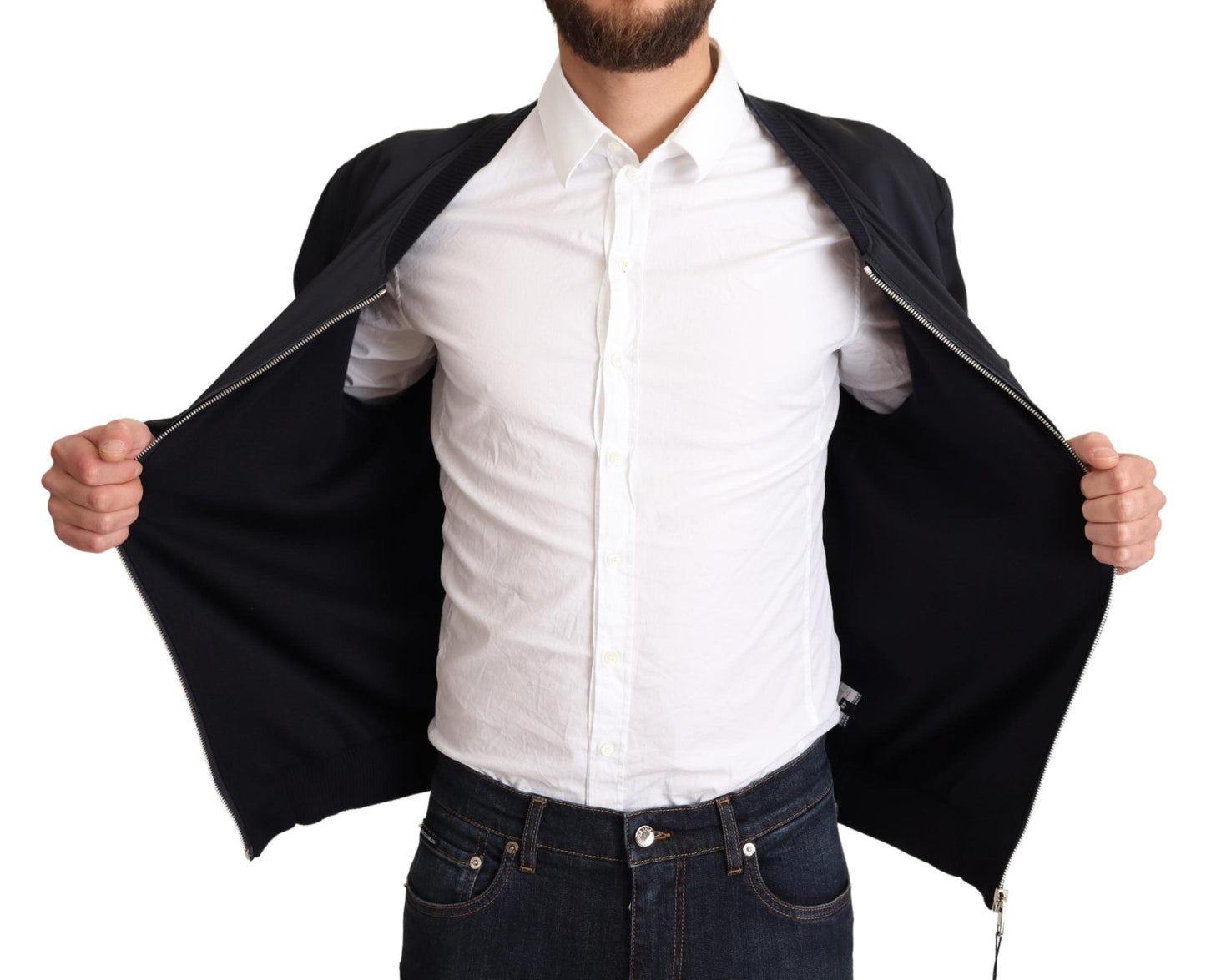Dolce & Gabbana Blouson Court Bomber Homme en Soie Bleue