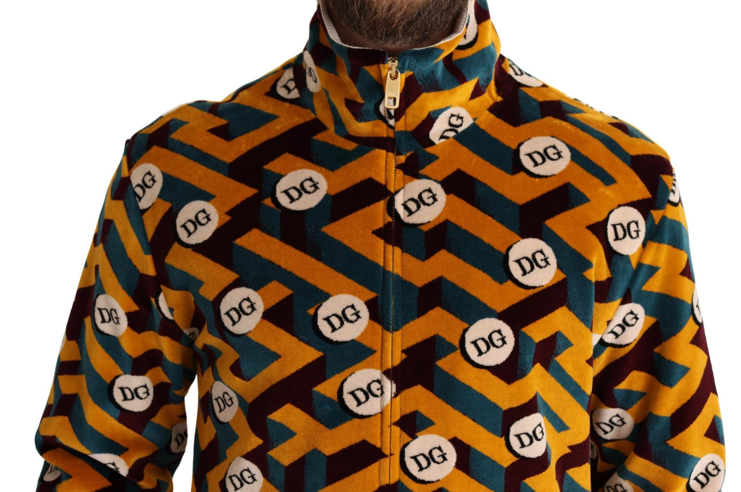 Veste pull homme Dolce & Gabbana en velours multicolore avec logo DG