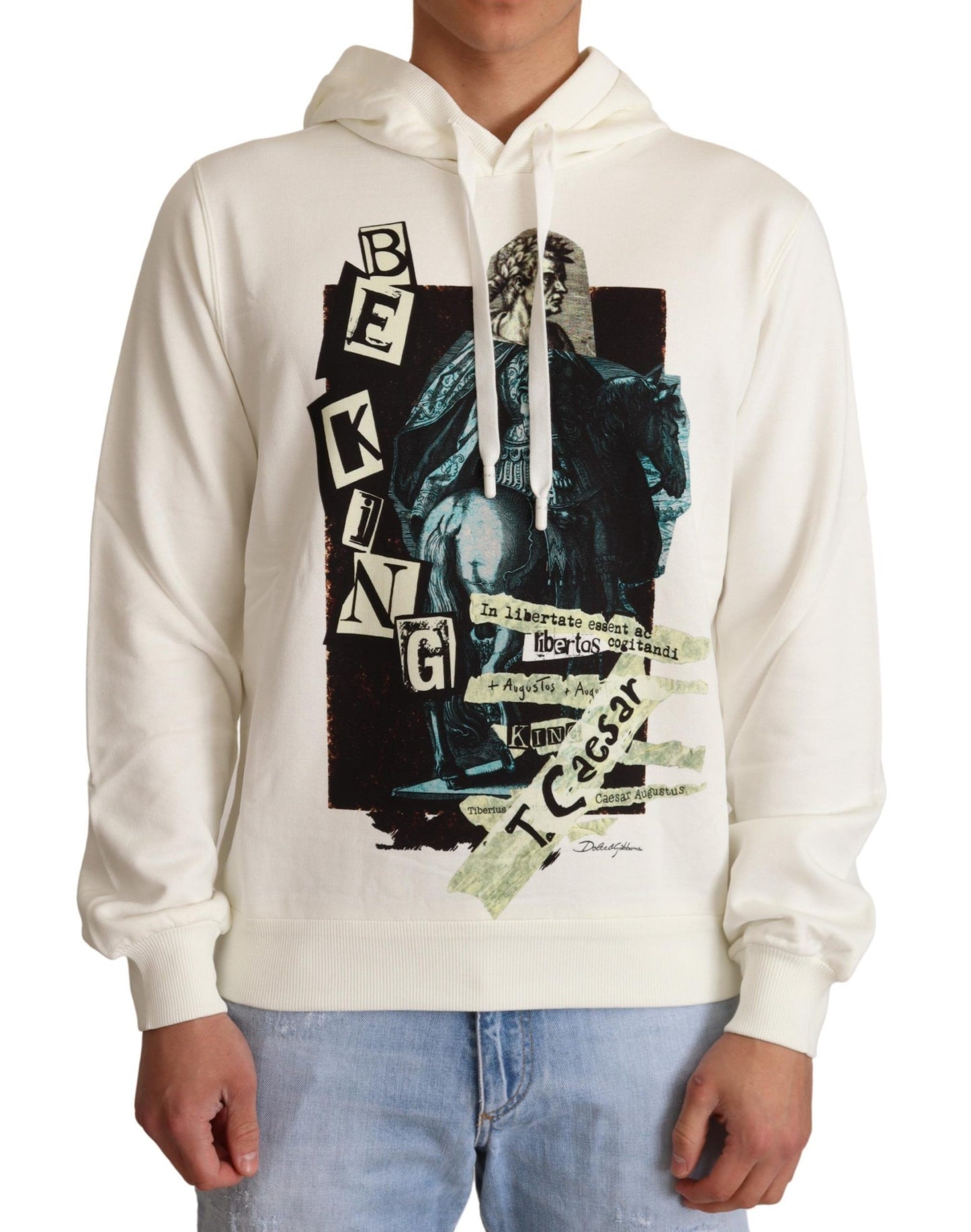 Pull à capuche en coton King Caesar blanc Dolce & Gabbana