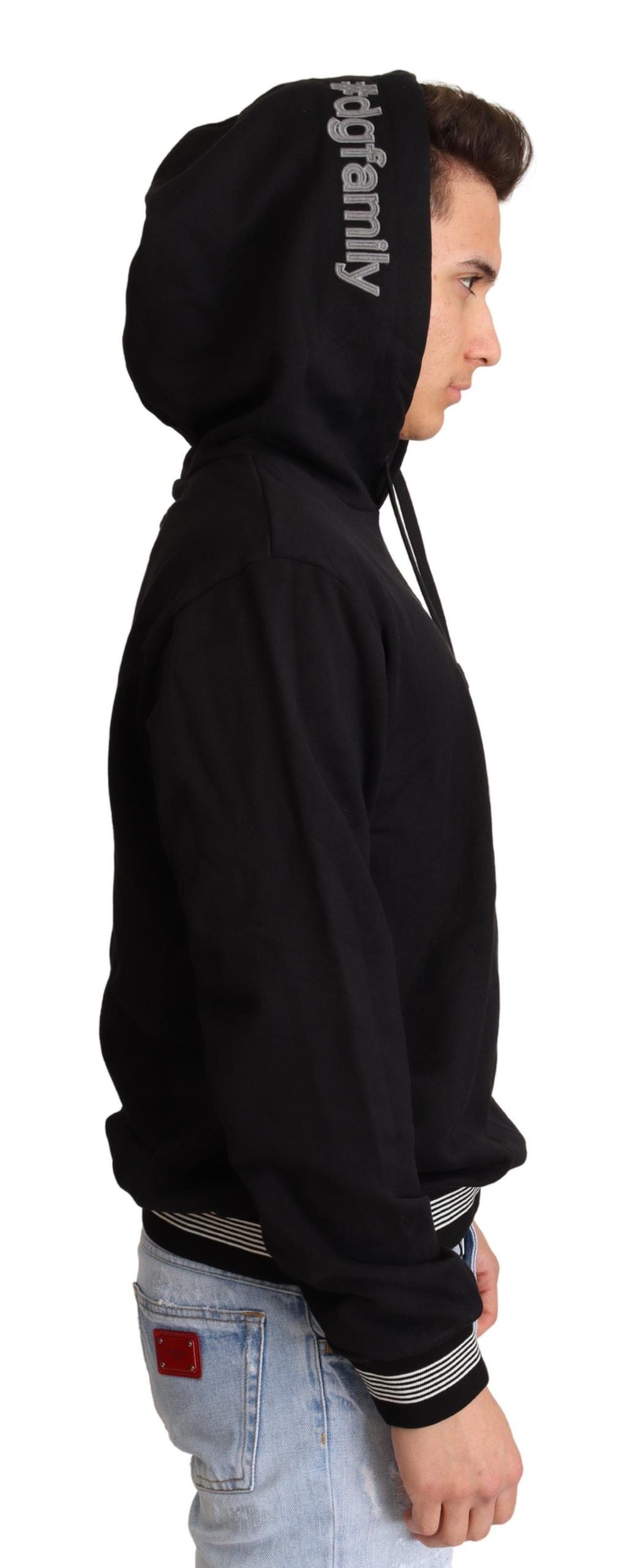 Pull à capuche en coton noir #dgfamily Dolce & Gabbana