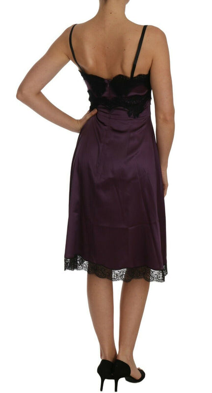 Robe trapèze Dolce & Gabbana en soie stretch violette avec dentelle noire