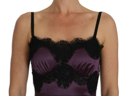 Robe trapèze Dolce & Gabbana en soie stretch violette avec dentelle noire