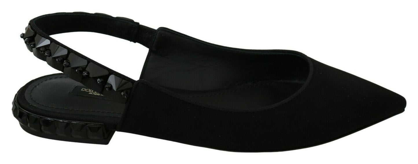 Chaussures plates Dolce & Gabbana noires en charmeuse à bride arrière