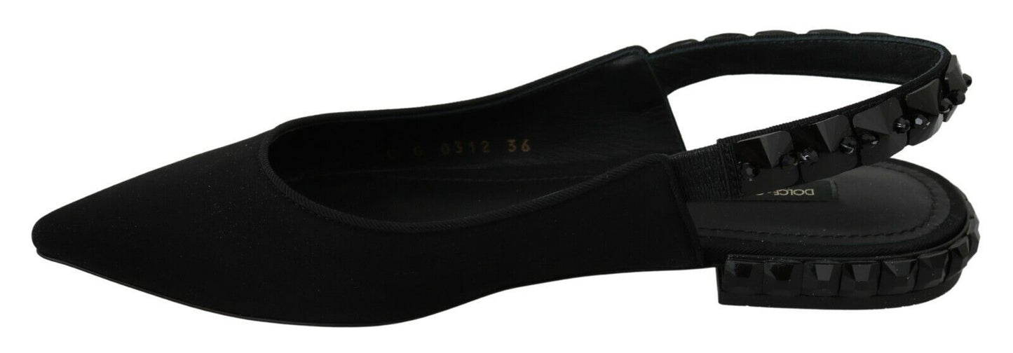 Chaussures plates Dolce & Gabbana noires en charmeuse à bride arrière