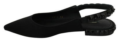 Chaussures plates Dolce & Gabbana noires en charmeuse à bride arrière