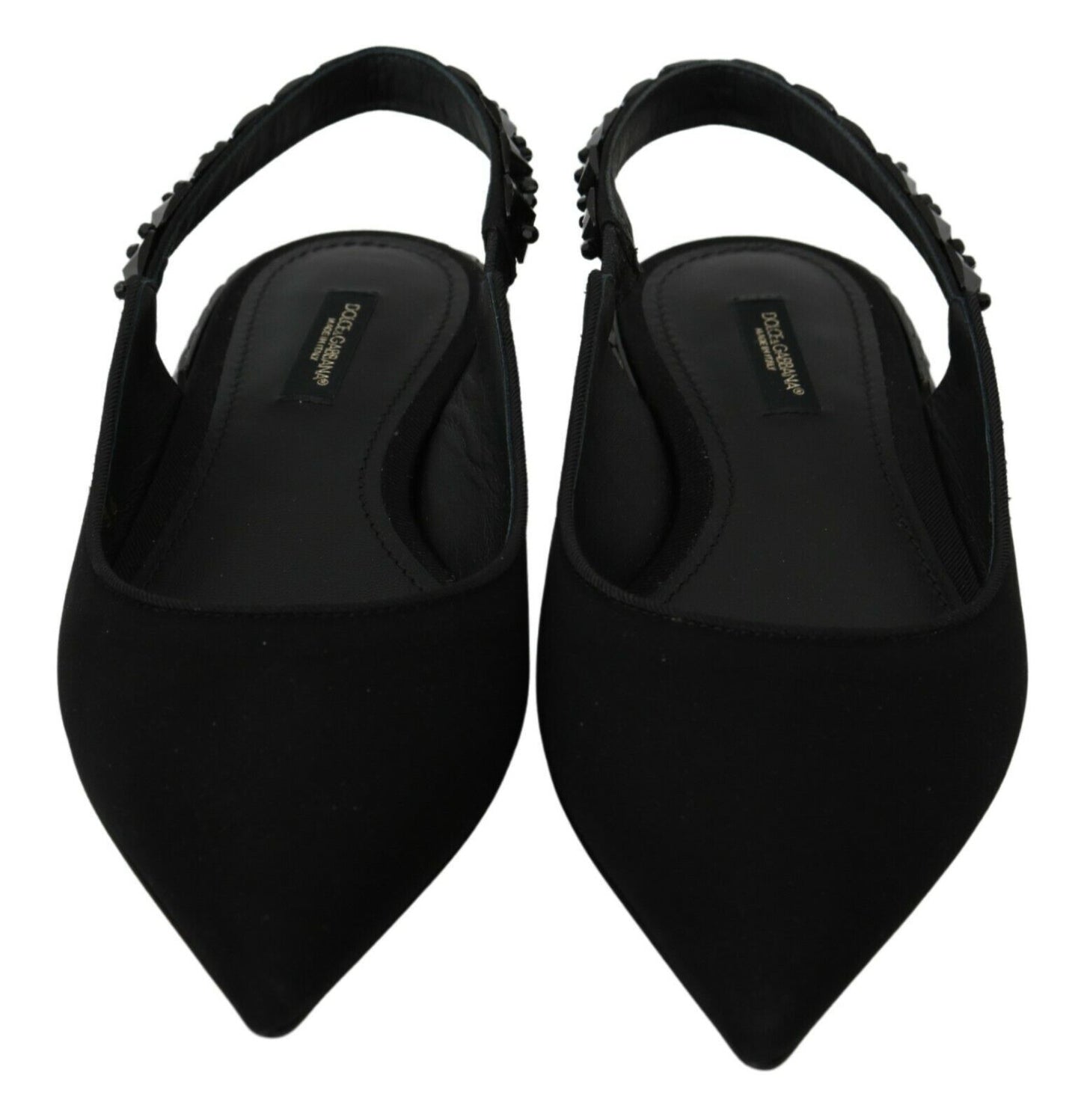 Chaussures plates Dolce & Gabbana noires en charmeuse à bride arrière