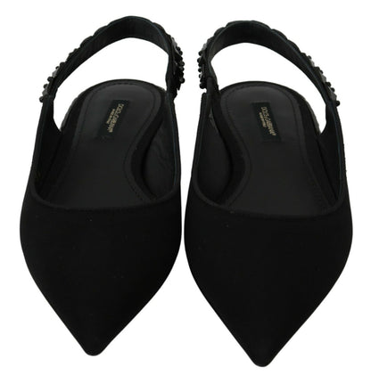 Chaussures plates Dolce & Gabbana noires en charmeuse à bride arrière