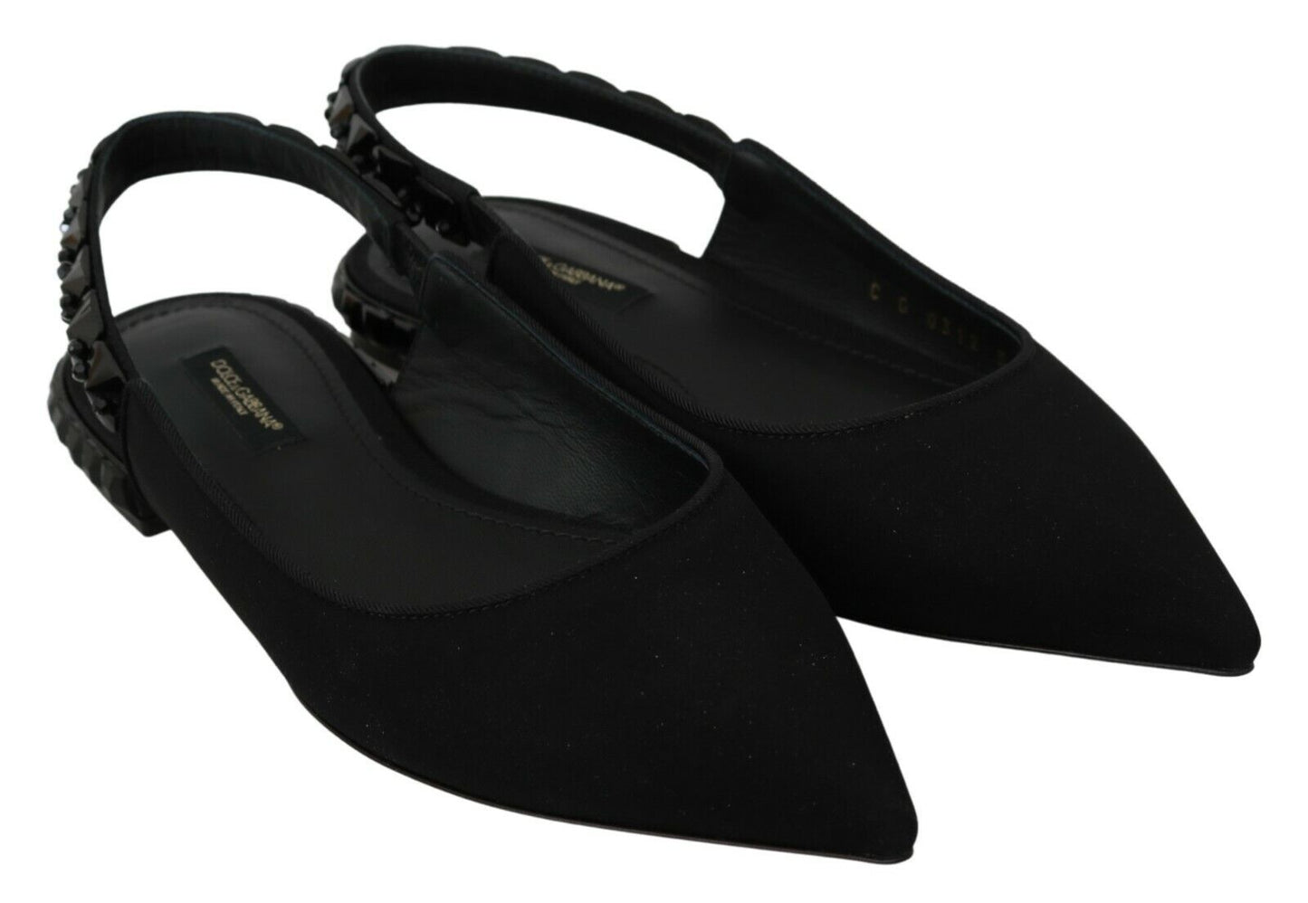 Chaussures plates Dolce & Gabbana noires en charmeuse à bride arrière