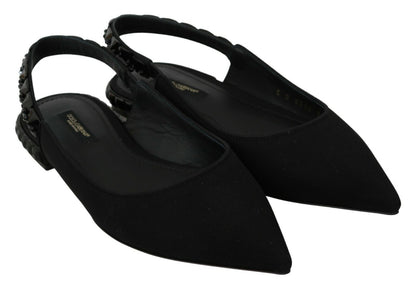 Chaussures plates Dolce & Gabbana noires en charmeuse à bride arrière