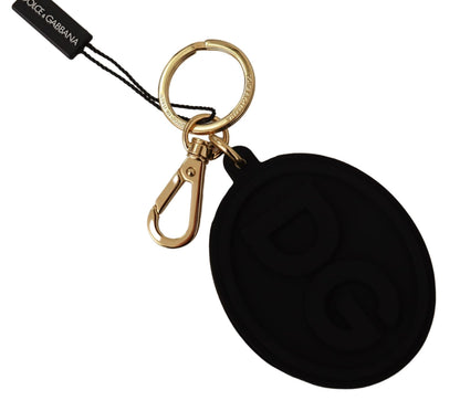 Porte-clés Dolce & Gabbana en caoutchouc noir avec logo DG en métal laiton doré