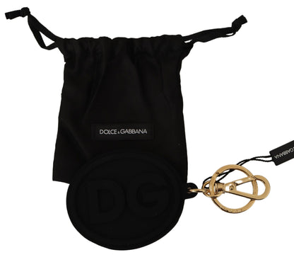 Porte-clés Dolce & Gabbana en caoutchouc noir avec logo DG en métal laiton doré