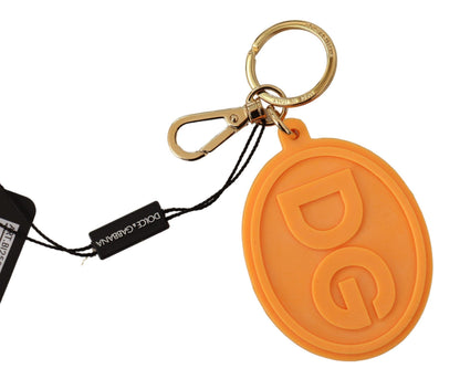 Porte-clés en métal laiton doré avec logo DG en caoutchouc orange Dolce & Gabbana