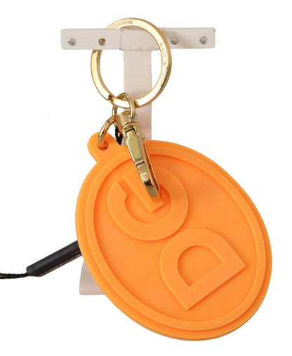 Porte-clés en métal laiton doré avec logo DG en caoutchouc orange Dolce & Gabbana