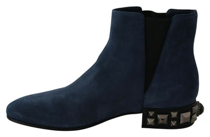 Chaussures Bottes cloutées ornées en daim bleu Dolce & Gabbana