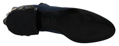 Chaussures Bottes cloutées ornées en daim bleu Dolce & Gabbana